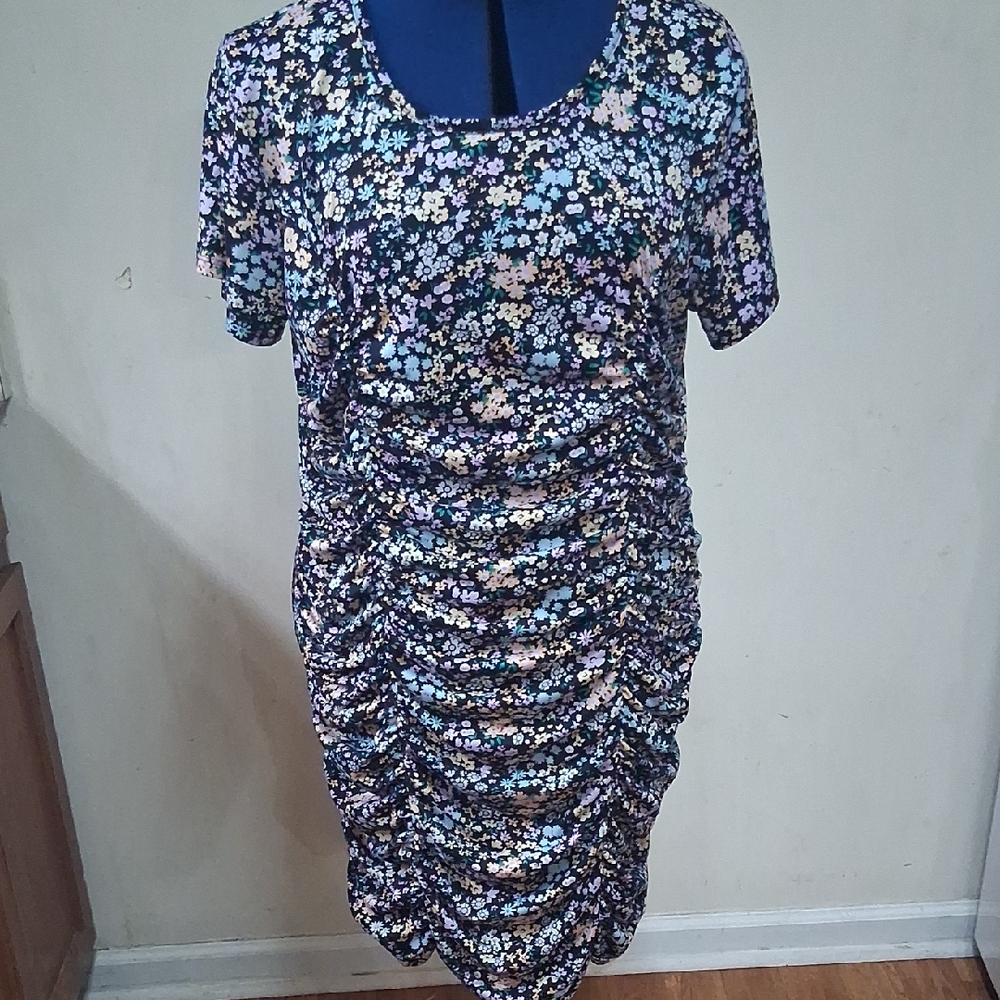 No Boundaries Fitted Knit Floral Ruched Dress
